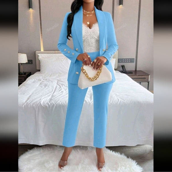Jackets & Blazers - Women's Blue Blazer and Pants Set